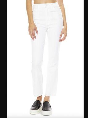 $208 Mother White Glass Slipper The Hustler Fray Edge Flare Denim Pants 24/25"